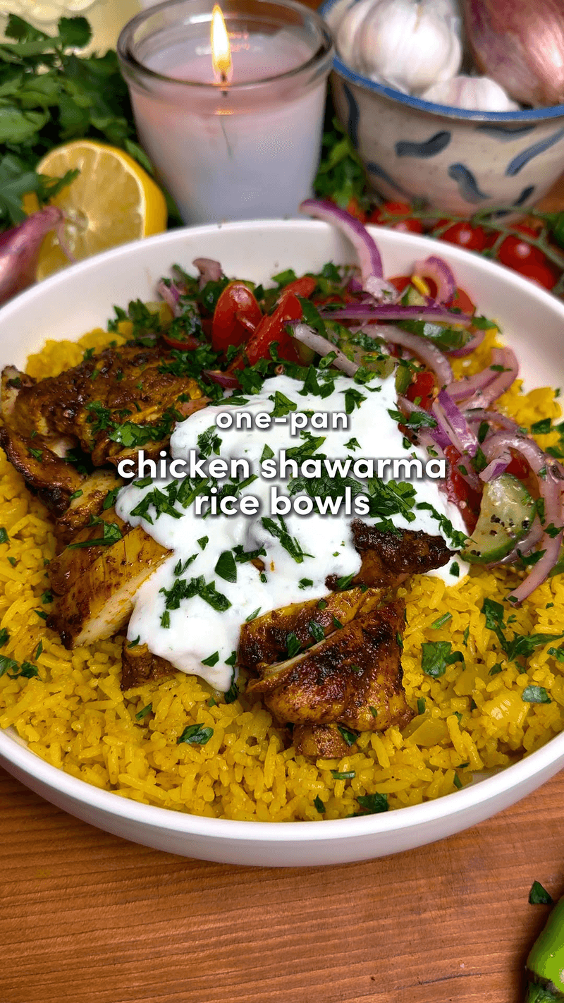 One-Pan Chicken Shawarma Rice Bowls