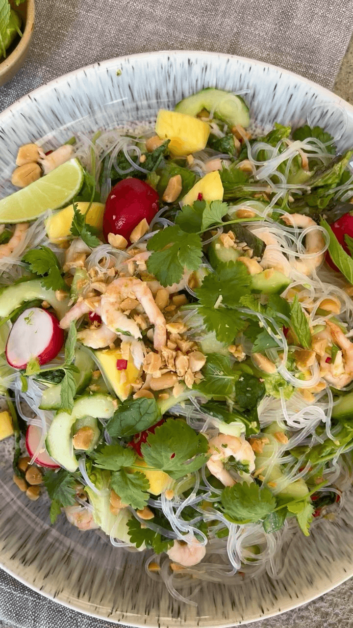Glass Noodle Salad with Shrimp, Mango, and Peanuts