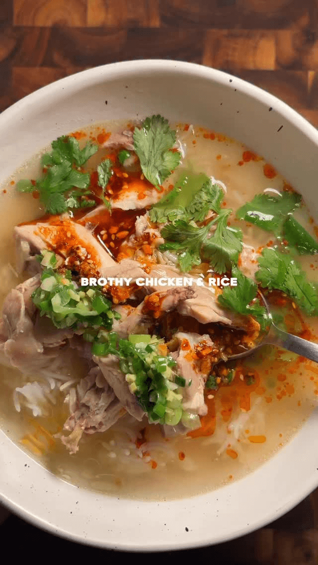 Simple Brothy Chicken & Rice with Ginger Scallion Sauce