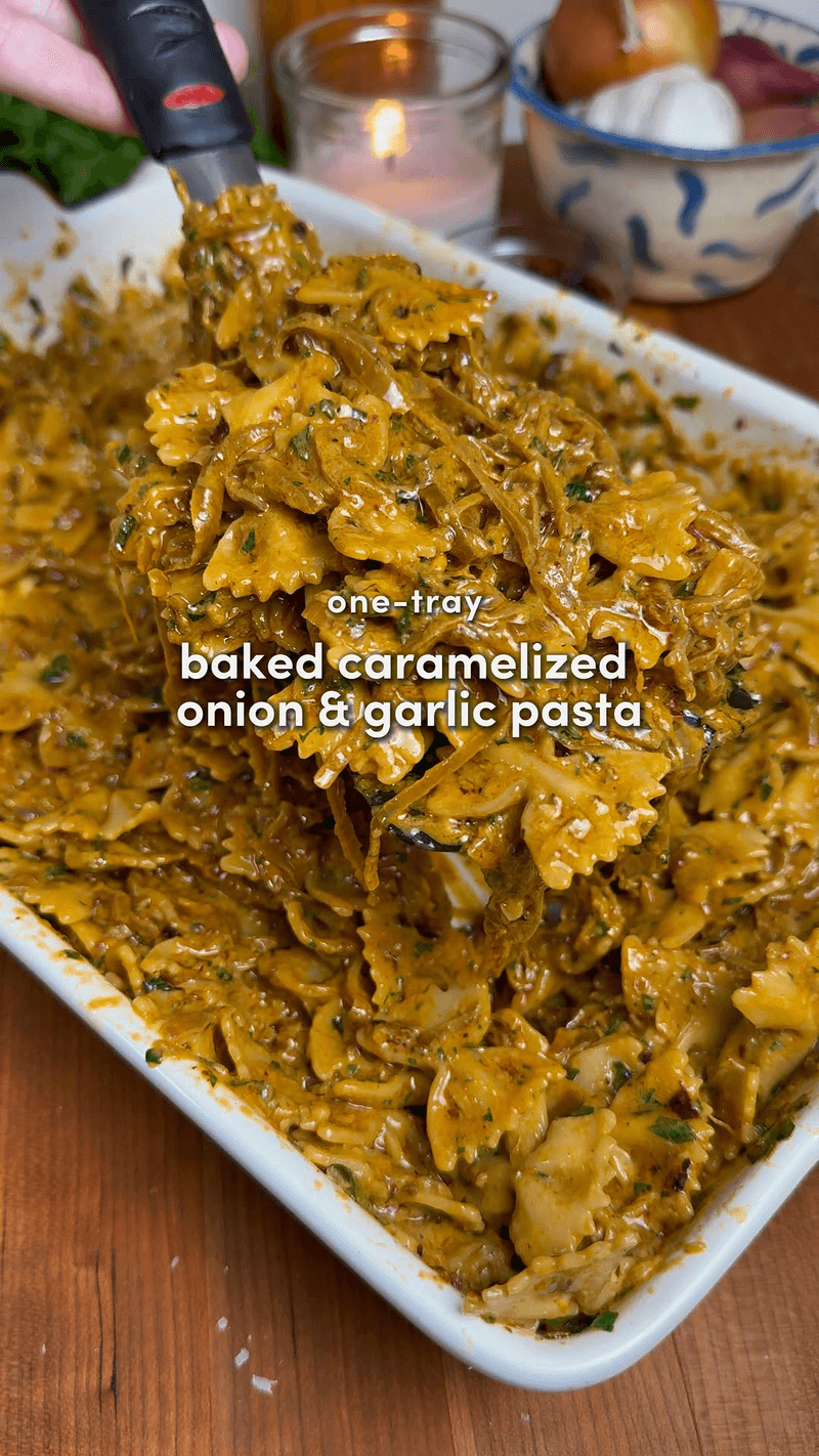 One-Tray Caramelized Onion & Garlic Pasta