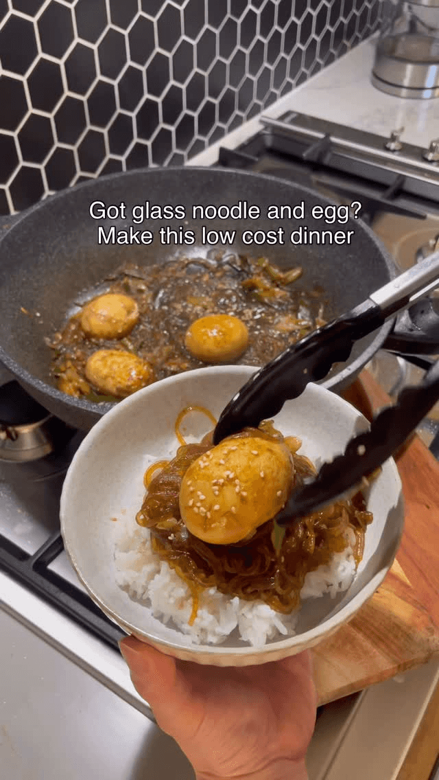 Low-Cost Glass Noodle and Braised Egg Dinner
