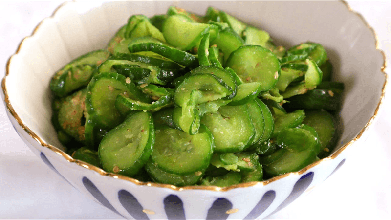 Korean temple style pan-cooked cucumbers (Oi-bokkeum)