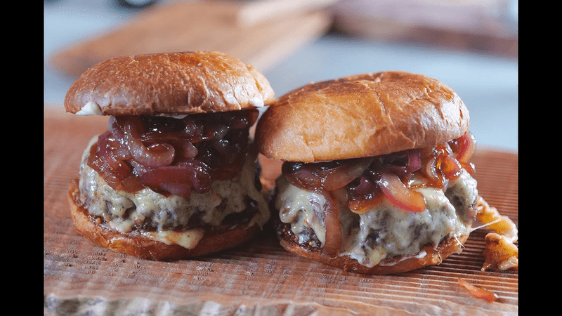 Homemade Brioche Burger with Caramelized Onions
